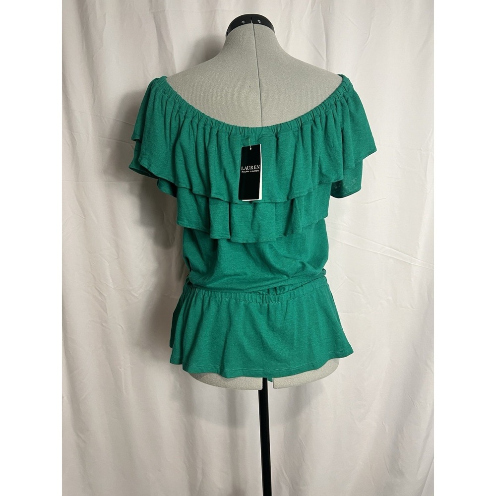 $115 NWT Ralph Lauren Women's Green Peplum Jersey  Off-the-Shoulder Top Size L - Picture 4 of 9